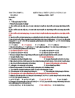 Đề kiểm tra một tiết môn Vật lí lớp 11 nâng cao - Năm học 2016-2017